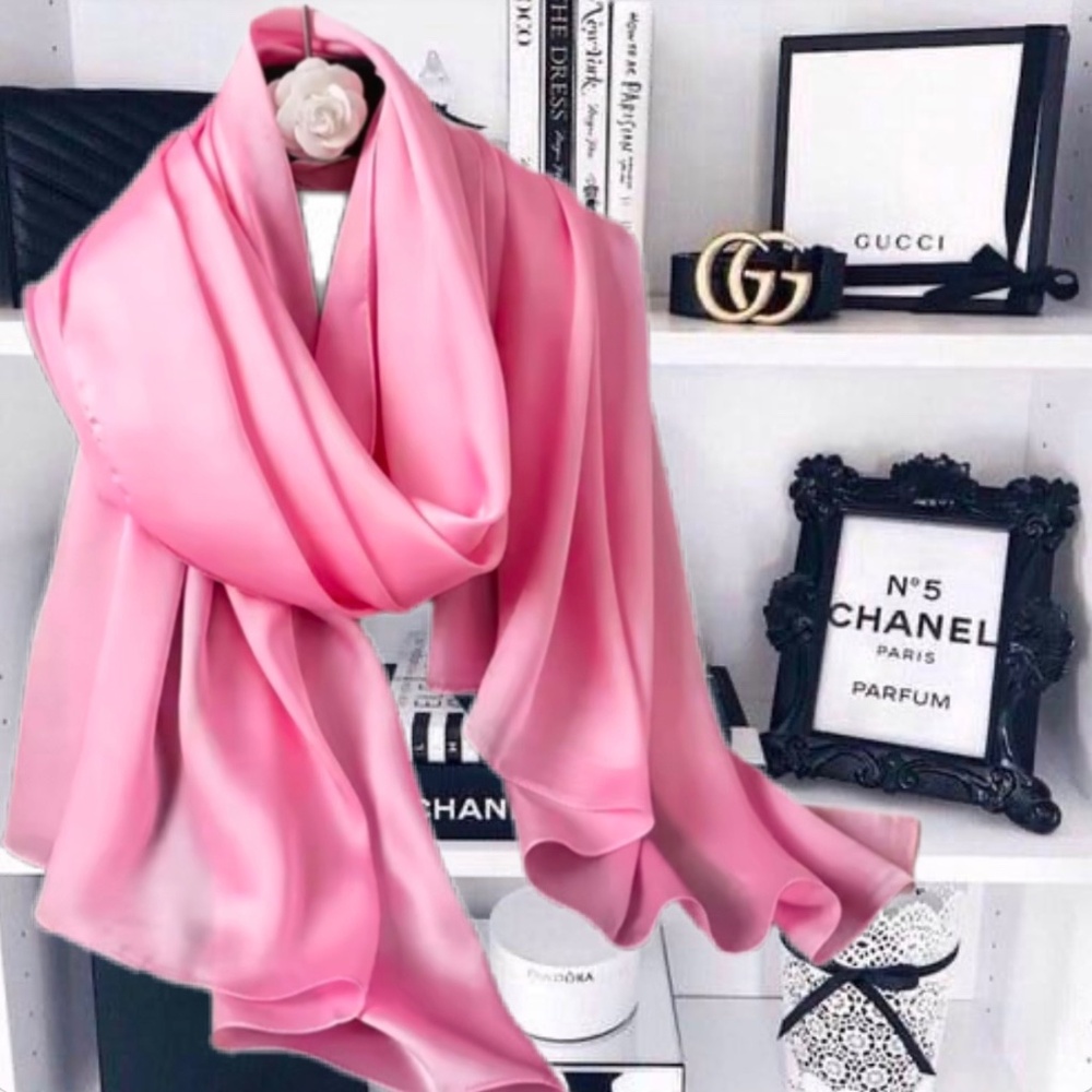 100% SILK SATIN Light Pink Large Shawl Scarf Wrap Wedding Bridesmaid Cover up